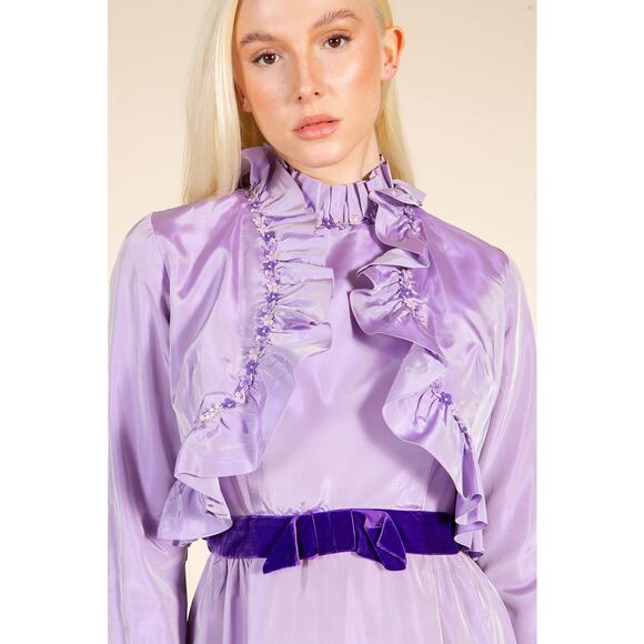 1960's Lavender Taffeta Empire Waist Gown Sz 0/2 - Picture 4 of 8
